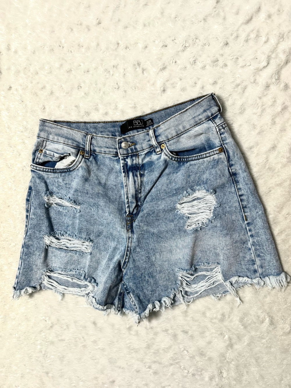 BBJ Los Angeles Light Wash Distressed Denim Shorts